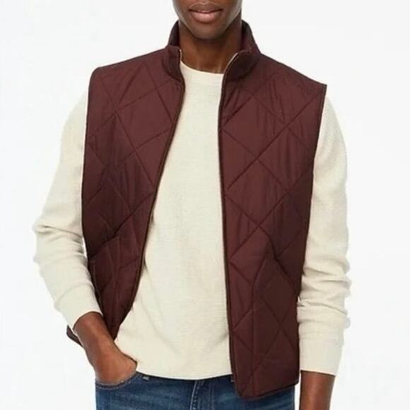 NWT J.Crew Factory Men's Quilted Full Zip Walker Vest Dark Burgundy Size Large - Picture 1 of 10